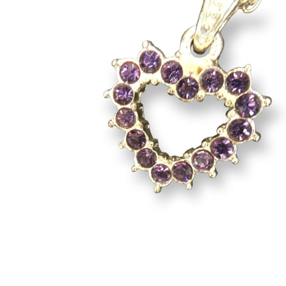 Dainty purple rhinestone heart pendant necklace - silver tone